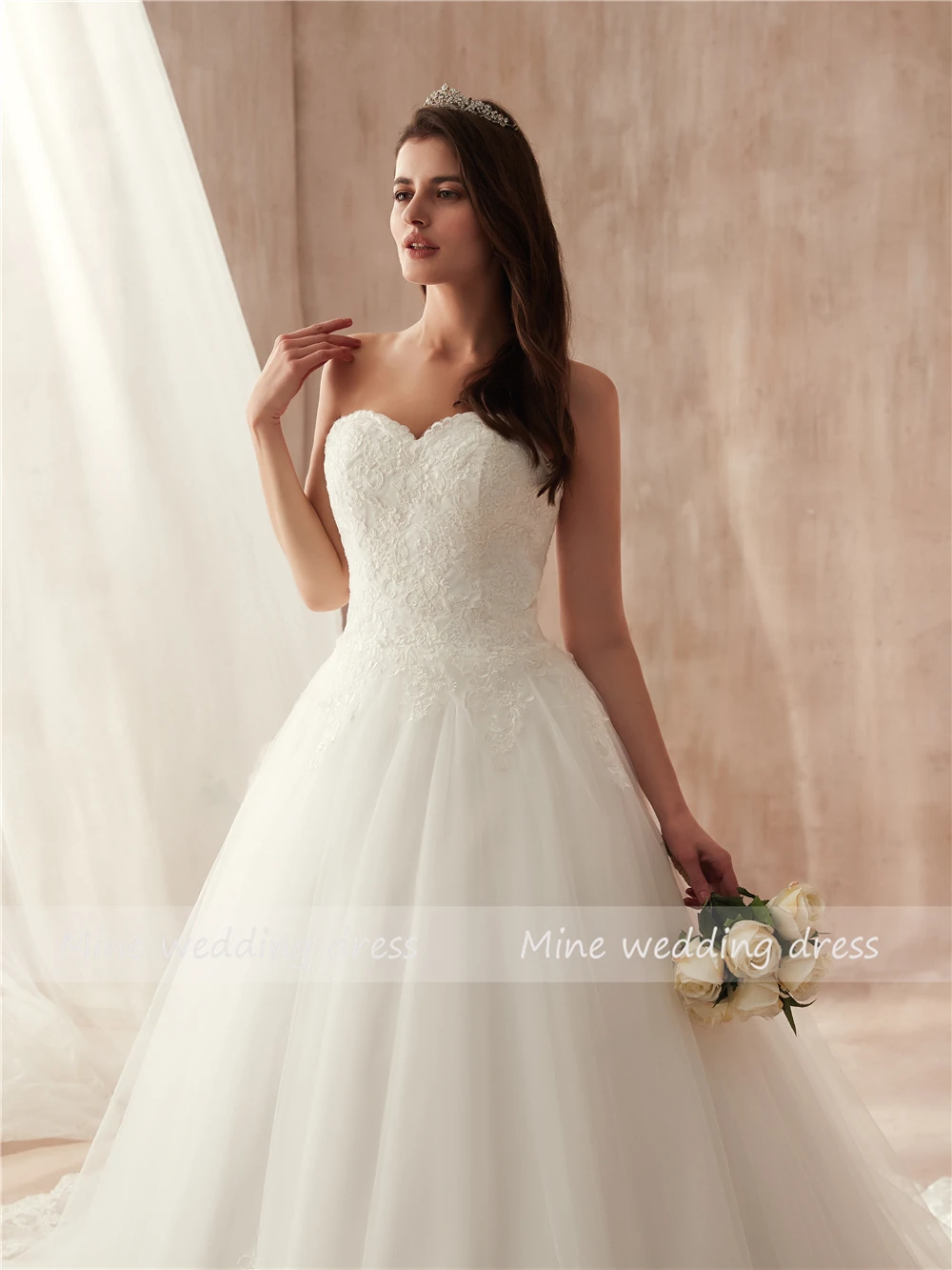 Бальное платье без бретелек Тюль Свадебное Кружева подогнанное свадебное со