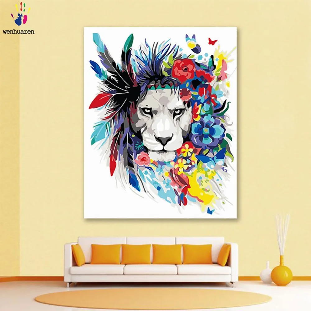 DIY картинки для раскраски по номерам с цветами раскрашенная голова льва гирлянда