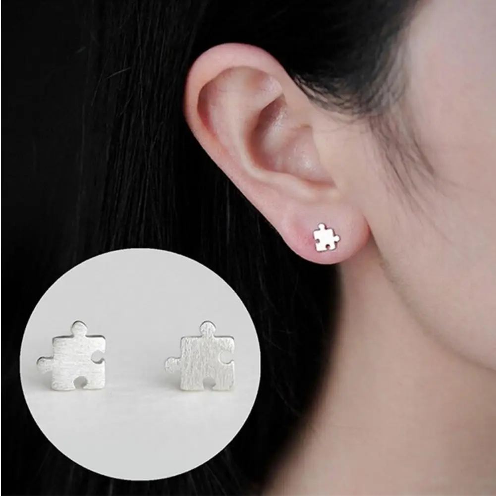 Хит женские серьги-гвоздики в форме паззла ювелирное изделие подарок | Украшения