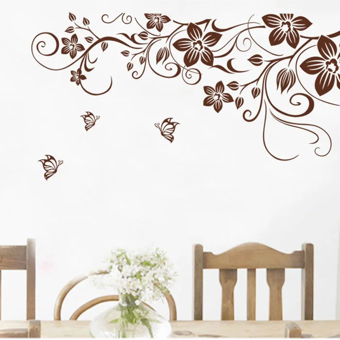 [Fundecor] DIY коричневая бабочка, цветок, лоза, наклейки на стену, домашний декор, декор для гостиной, холодильника, художественные наклейки на стены, украшение интерьера