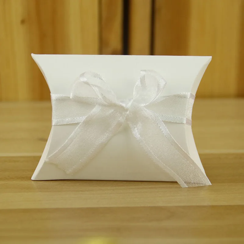 White ribbon 2 50 шт милые крафт-бумажные подушки для подарка коробки для конфет для свадебной вечеринки - Цвет: White ribbon 2