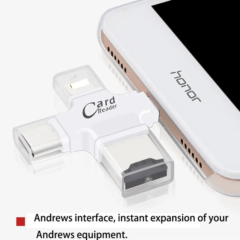 UVR 4 In 1 Office Tool Adapter Type-C/Micro USB/USB 2.0 Micro TF Card OTG for Android IPhone Type C Phone PC Data Sync |