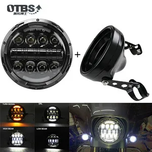 7 дюймов 60 Вт точка SAE E9 мотоцикл 883 налобный фонарь с углом глаз Led 883 фары 7 дюймов корпус ведро отделка кольцо - Цвет: 80W Halo light Black