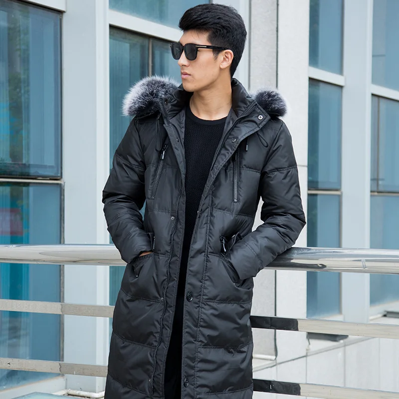 Мужская зимняя модная куртка с капюшоном и меховым воротником теплая Супер