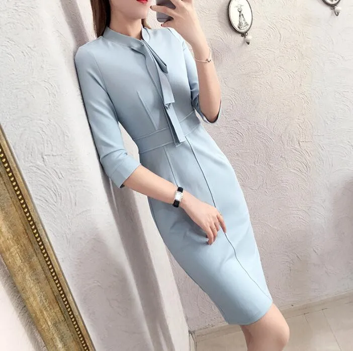 Роскошная винтажная однотонная одежда для работы с узлом Vestidos деловые вечерние женские элегантные офисные женские обтягивающее облегающее платье-карандаш