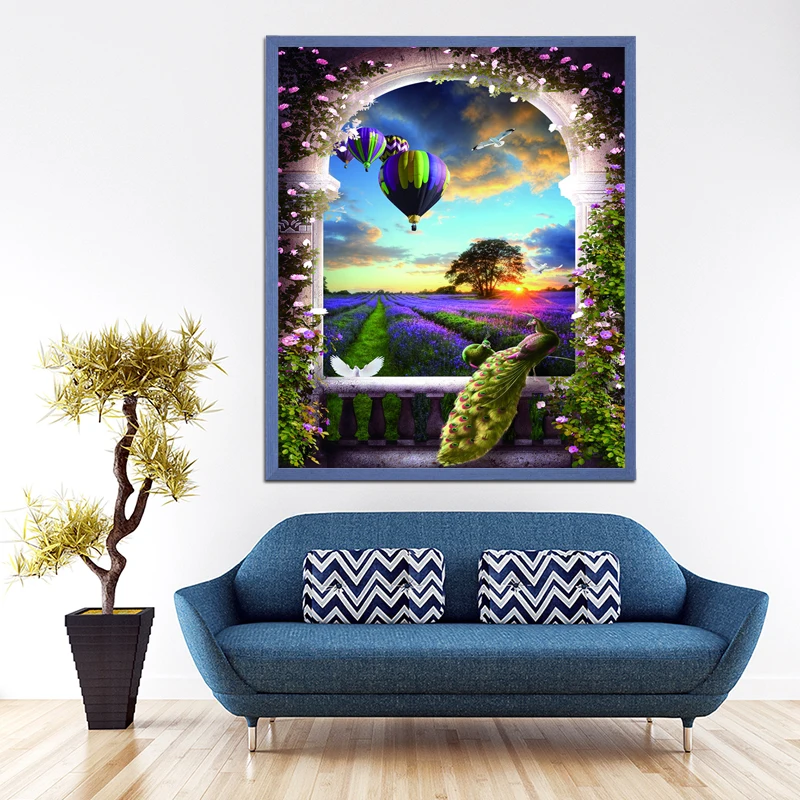 DUOYISHANG 5D DIY Diamond Painting Nature Village Flowers Peacock Embroidery Rhinestones Mosaic Animal Scenery Paintings | Дом и сад