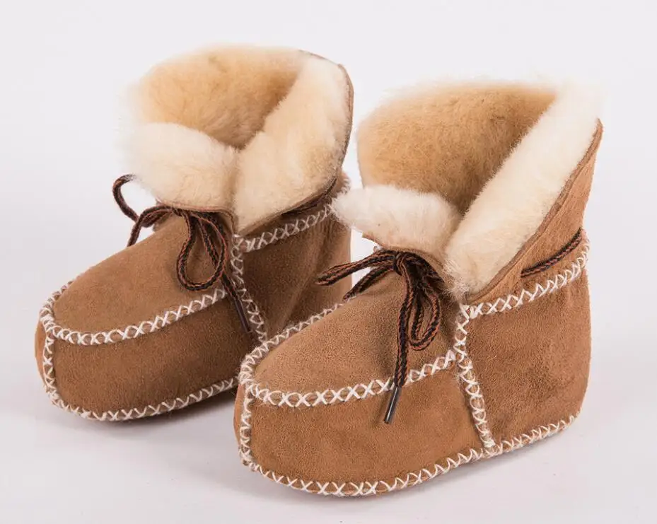 Camel New Keep warm winter Genuine Leather Wool fur baby boy boots toddler girls soft Moccasins shoes with plush Sheepskin booties - Цвет: Camel
