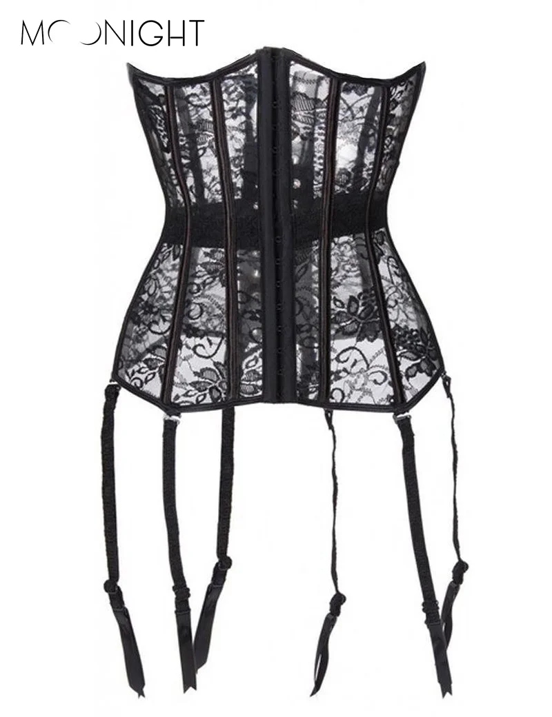 

MOONIGHT Female Overbust Shaperwear Hollow Out Corsets Breathable Black Women Slim Bustier Corset Corselet S-2XL