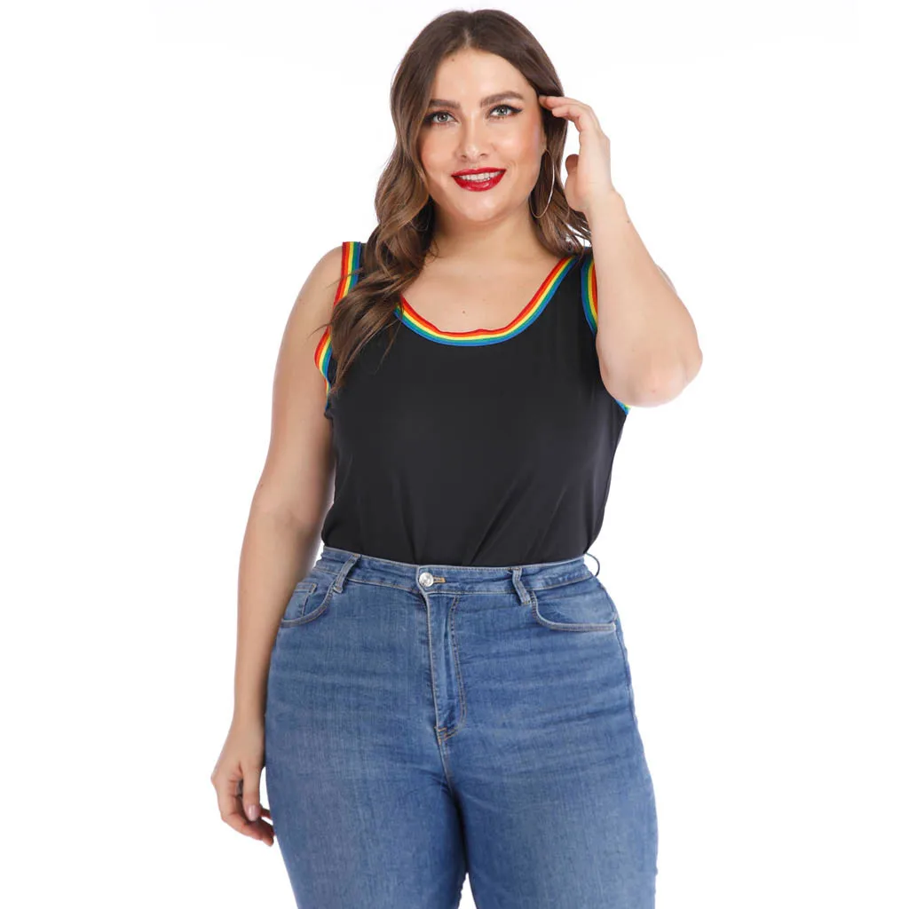 Женское боди без рукавов с круглым вырезом и принтом радуги свободного размера