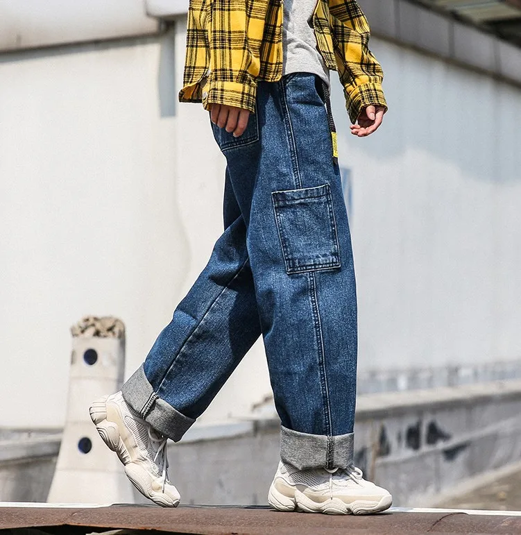Хип-хоп Для мужчин s Джинсы Марка Oversize Повседневное широкие брюки Для мужчин джинсы брюки High Street Прямо мыть уличная джинсовые брюки DS50561