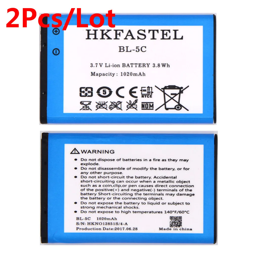 2 шт. HKFASTEL BL 5C мобильного телефона Батарея для Nokia 6230 6230I 6820 6822 7600 7610 E50 E60 N датчик N70