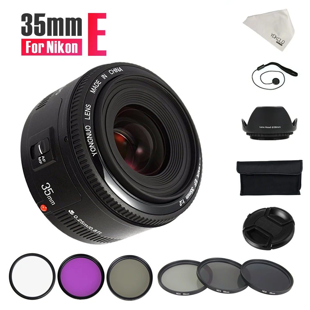 Новинка 2018yongnuo YN35mm объектив камеры F2 Большая диафрагма AF широкоугольный для Nikon