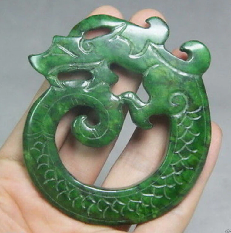 Старинная китайская ручная работа вырезанная зеленая подвеска в виде