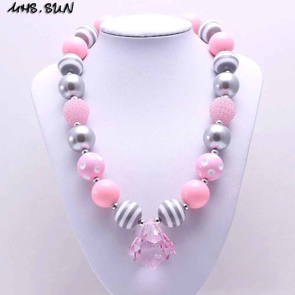 MHS.SUN Pink+Grey Color Kid Bubblegum Chunky Bead Necklace Girl Children Jewelry Set Headband Necklace&ampBracelet | Украшения и