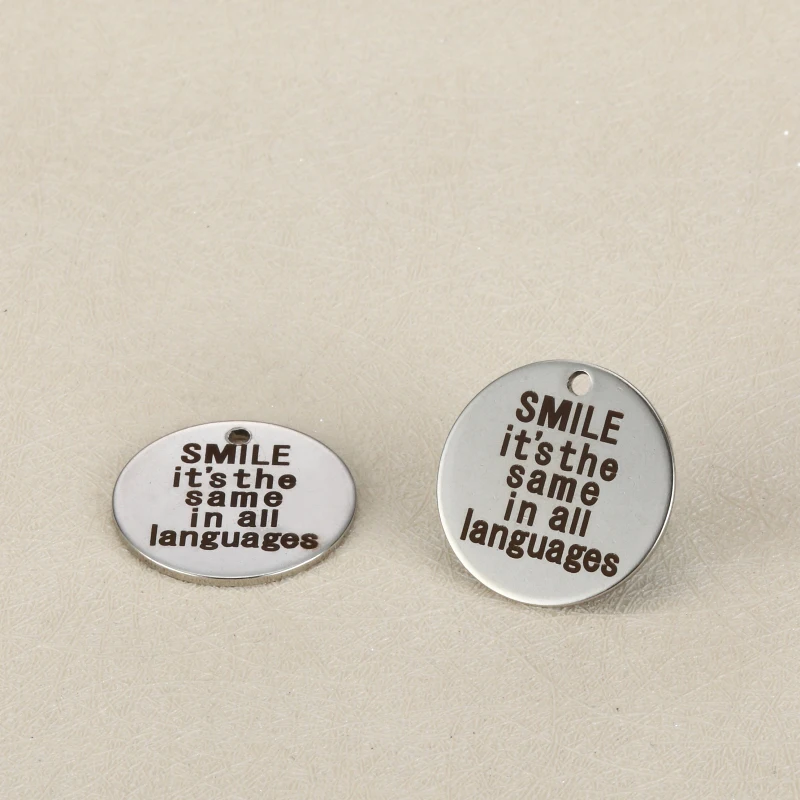 

20pcs 20mm DIY Charm stainless steel accessories lettering SMILE it's the same in all languages pendant for necklace