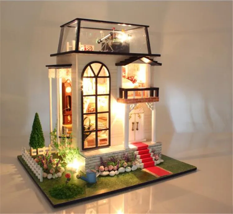 DIY деревянный кукольный дом игрушки принц Роза кукольный домик миниатюры Сборка строительный блок игрушки для детей и взрослых