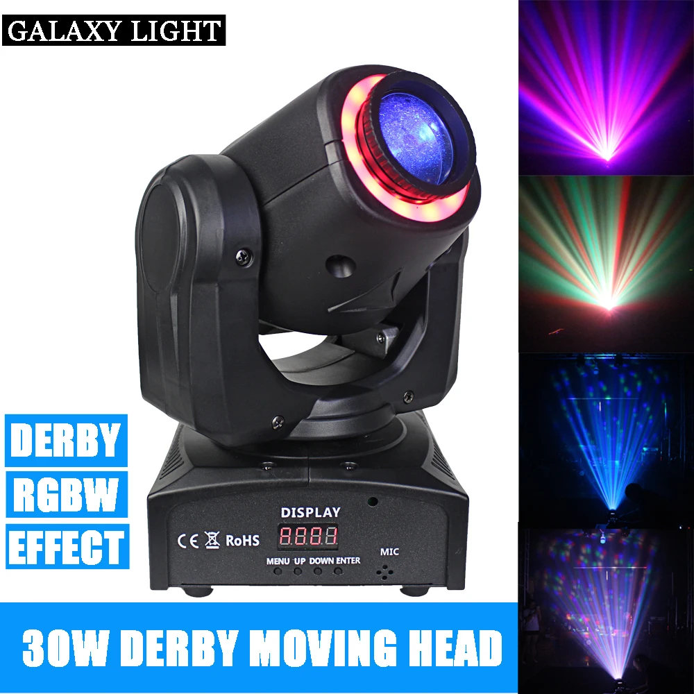 30 Вт Светодиодный эффект движущейся головы Дерби RGBW DMX512 Профессиональный DJ