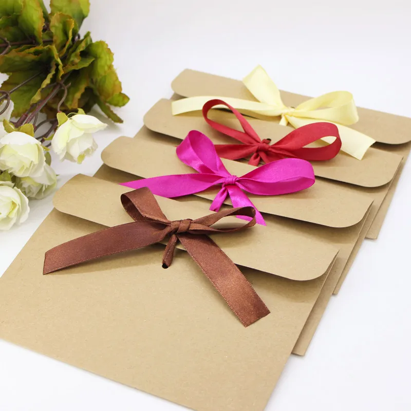 

500pcs/lot Kraft Paper Envelope Bag With Silk ribbon Invitation card Packing bag Gift Envelope Ribbon Box Wholesale 17.3x12.5cm