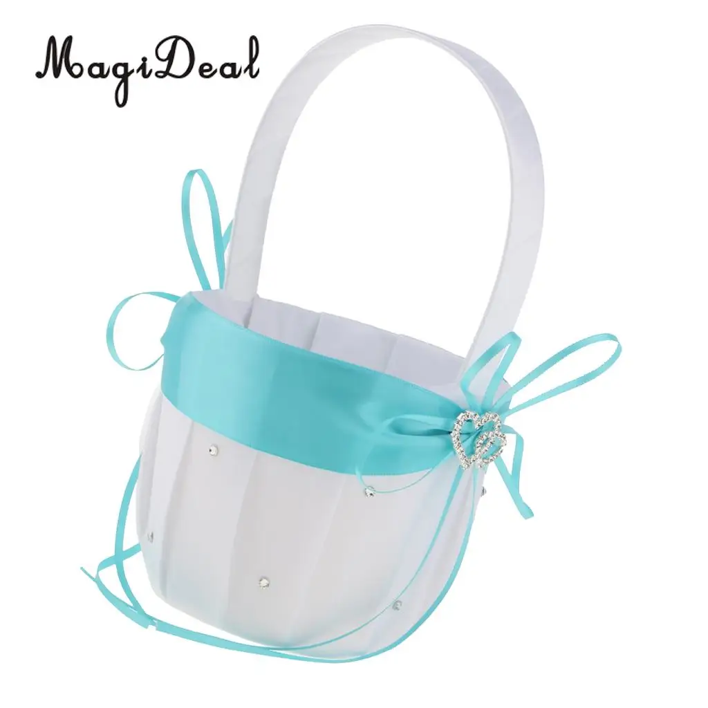 MagiDeal Elegant Satin Wedding Flower Girl Basket Double Heart Rhinestone DIY for Bridal Engagement Hen Night Party Decoration | Дом и сад