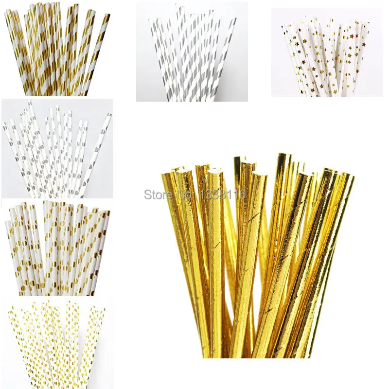 25 шт. Экологичные фольга серебро/золото бумага соломинки для свадебной вечеринки