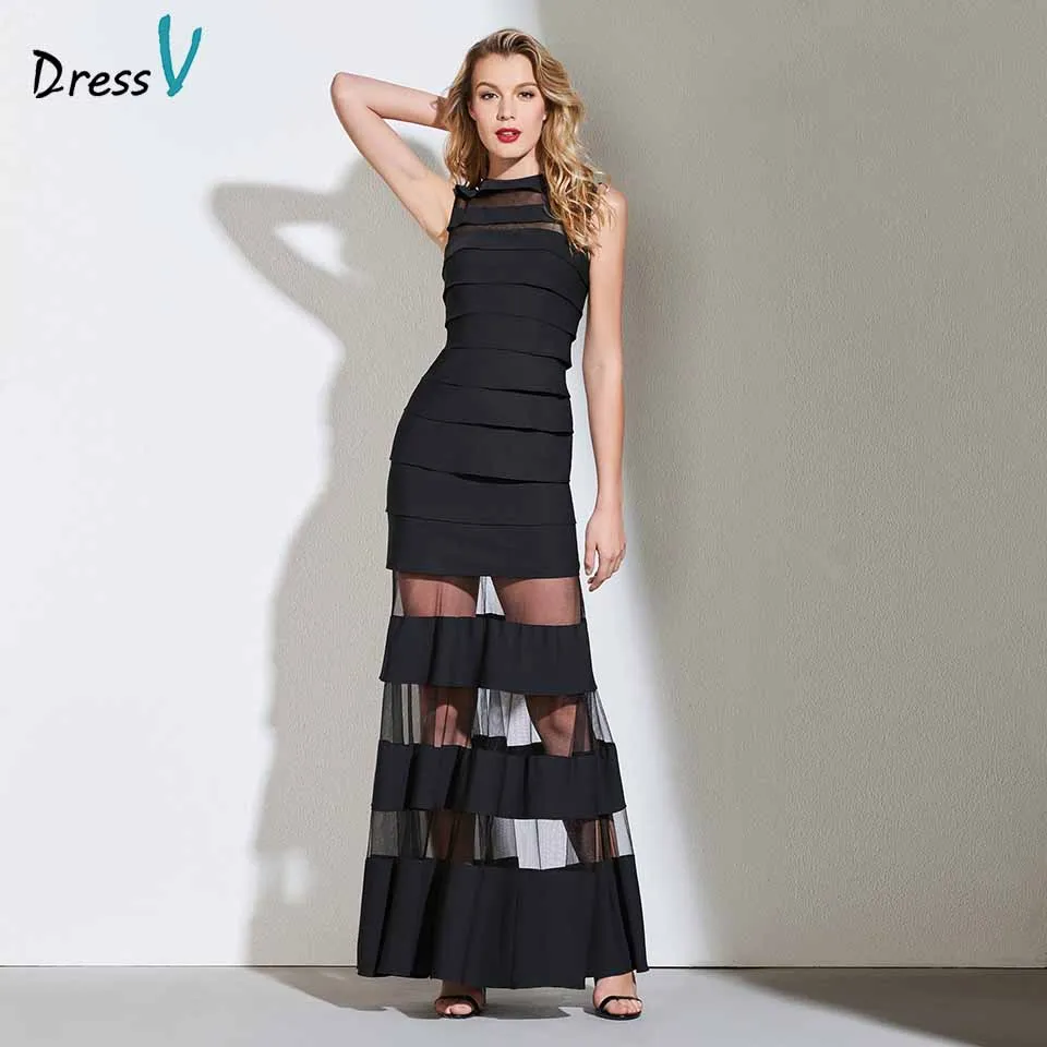 Черное вечернее платье Dressv с глубоким вырезом на молнии коротким шлейфом без
