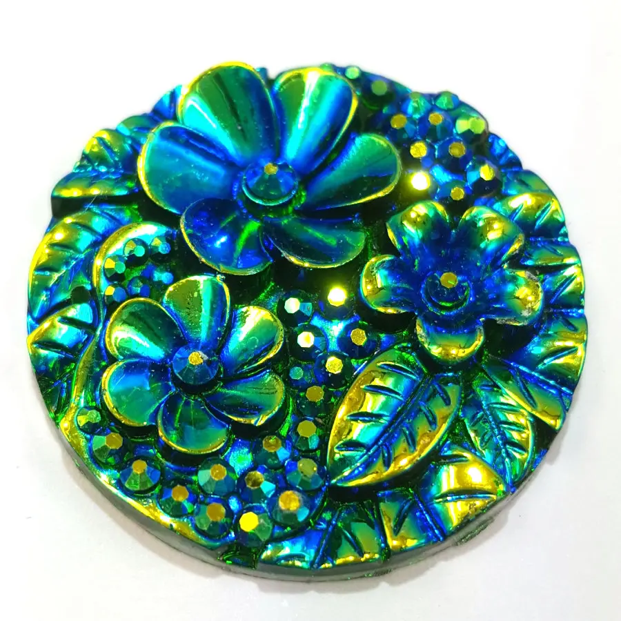 Резиновый круглый цветок 30 мм Стразы Кристалл зеленый AB Пришивные аксессуары для