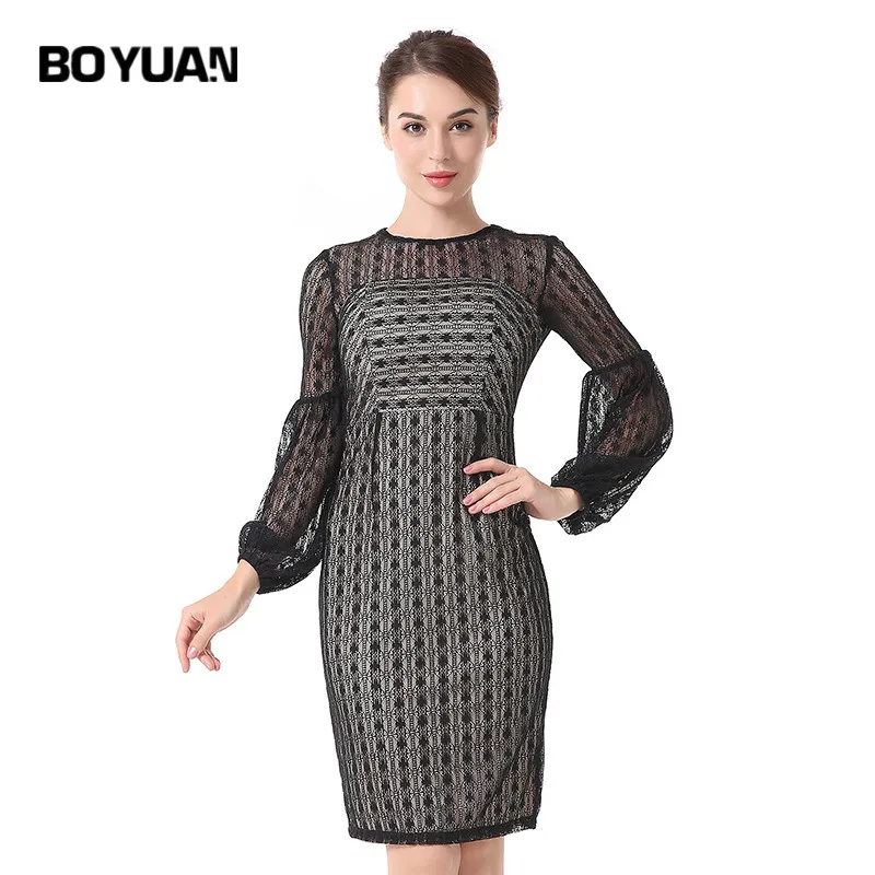 Boyuan пикантные открытой спиной осень-весна элегантное платье женский Черный Bodycon