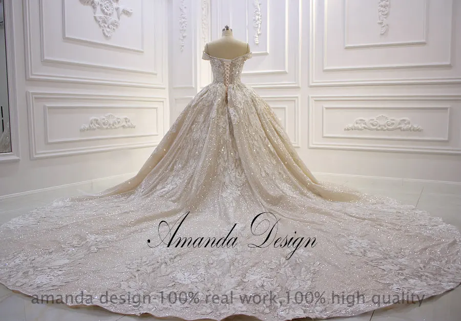 Свадебное платье с открытыми плечами Amanda Design блестящее кружевное аппликацией