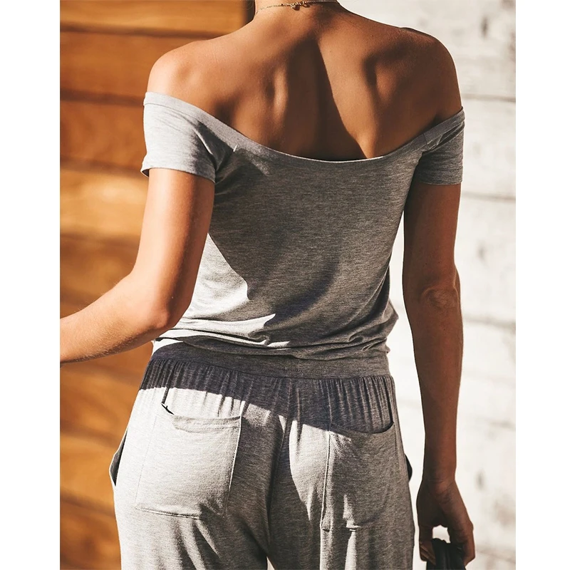 

Sexy Off Shoulder Bandage Rompers Womens Clothing Jumpsuit Black Gray Playsuit Summer Short Sleeve One Piece Outfit Streetwear