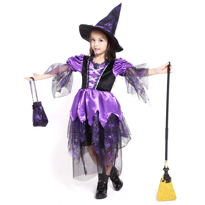 Новое поступление фиолетовый костюм ведьмы на Хеллоуин для девочек игривое