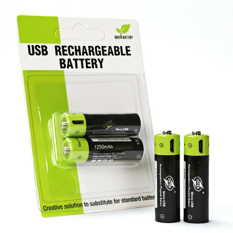 GTF AA 1 5 V 1250mAh батарея 2/4 шт USB быстрая зарядка литий полимерный аккумулятор