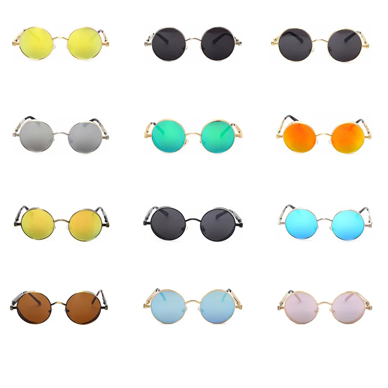 Модные солнцезащитные очки в стиле стимпанк женские ретро круглые металлические