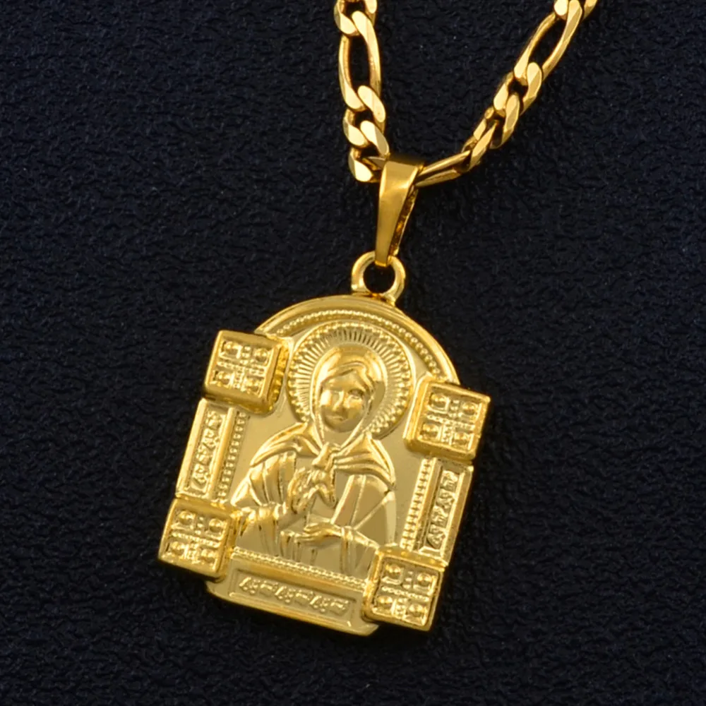 Ожерелье Anniyo Blessed Matrona of Moscow с подвеской золотого цвета, ювелирное изделие для католической/ортодоксальной церкви, ожерелье Девы Марии#038804