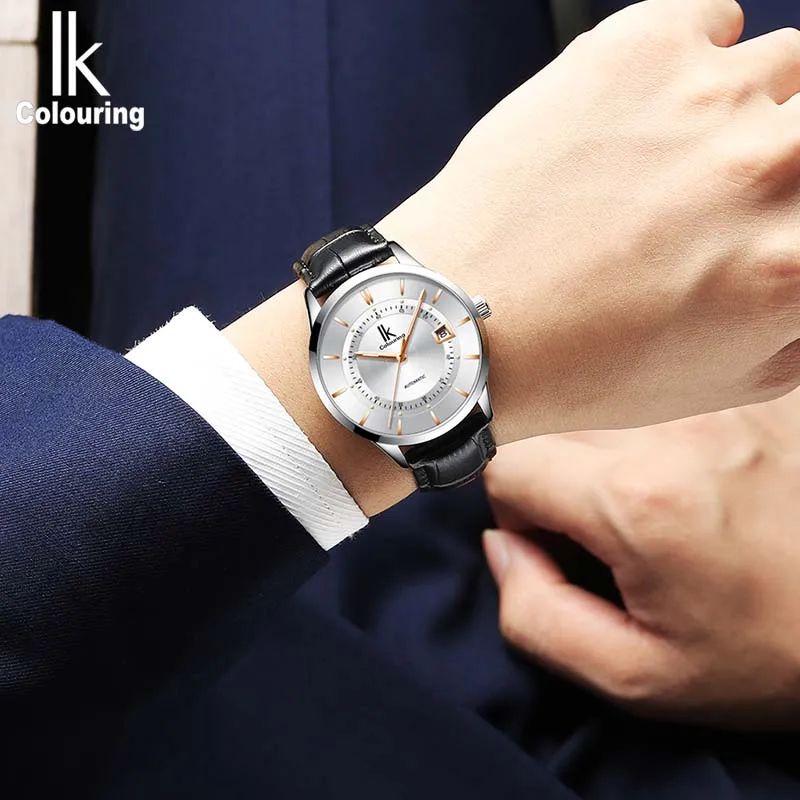 Классические мужские механические часы с датой водонепроницаемые из