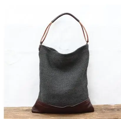 Женские сумки из хлопчатобумажной ткани, женские короткие холщовые повседневные универсальные большие сумки на одно плечо, женские винтажные сумки - Цвет: Темно-серый