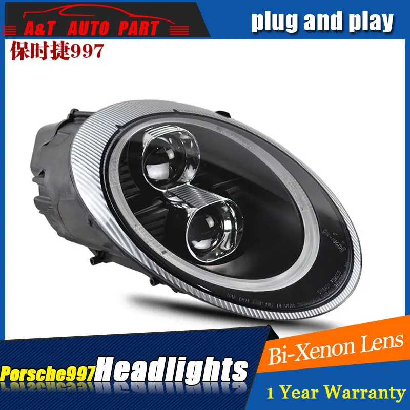 

car styling LED Head Lamp for Porsche 997 series led headlights for 997 head light drl H7 hid Bi-Xenon Lens angel eye low beam