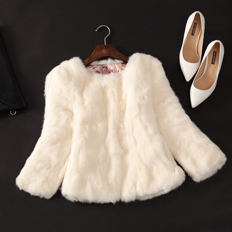 

Autumn and winter new 2019 slim short women's full pelt rabbit fur coat outerwear women jacket plus size S-6XL free shipping