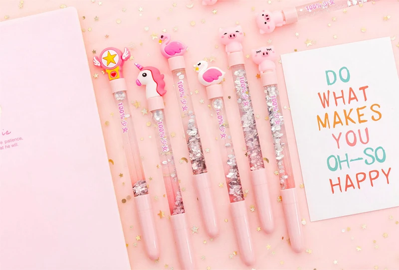 1 шт. симпатичная гелевая ручка в виде фламинго Kawaii блестящая жидкая Песочная ручка школьная Ручка для подписи подарочные канцелярские принадлежности