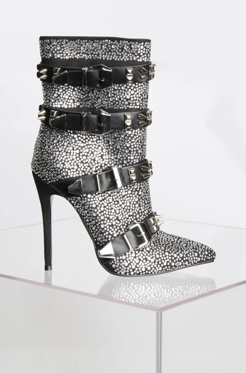 2018 модные черные облегающие сапоги с пряжкой на высоком каблуке шпильке женская