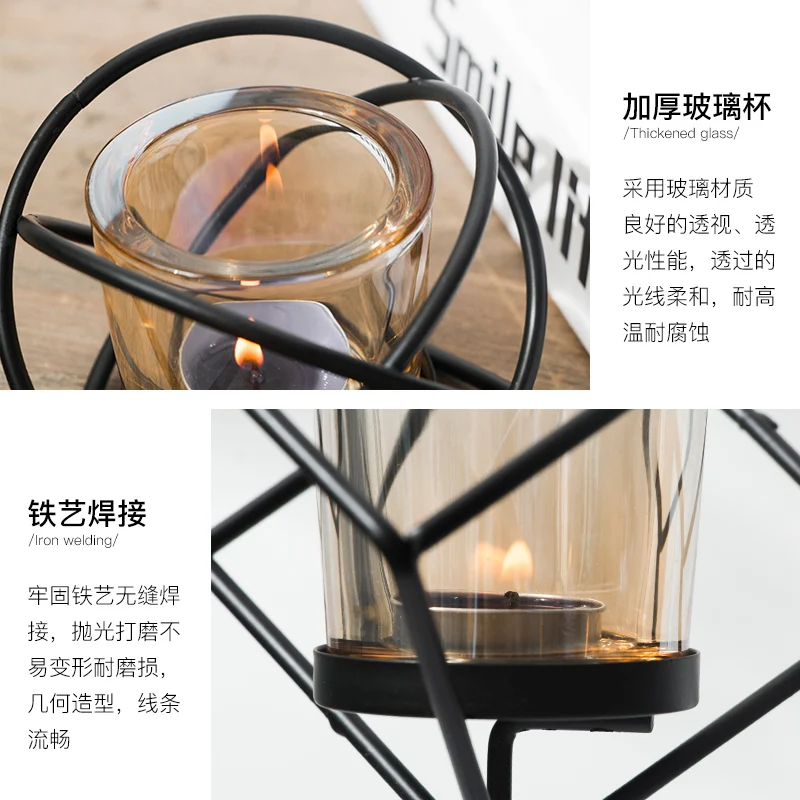 Скандинавский геометрический Железный Подсвечник романтическая лампа простой