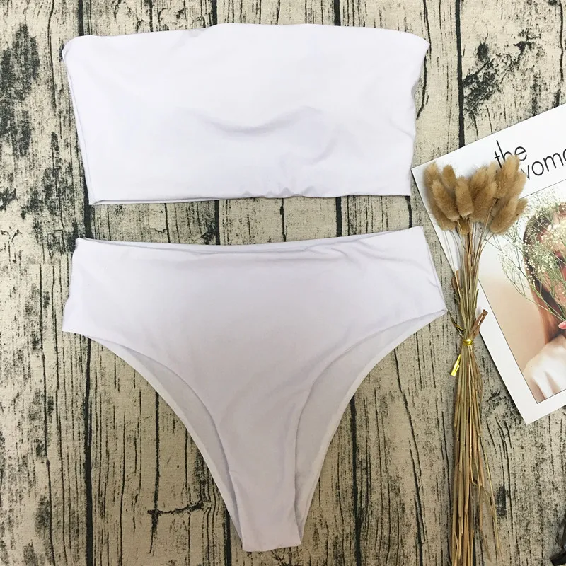 FBS 2018 Swimwear Women In White Solid Bikini Set Off Shoulder Sexy Swimsuit Hot Biquini |