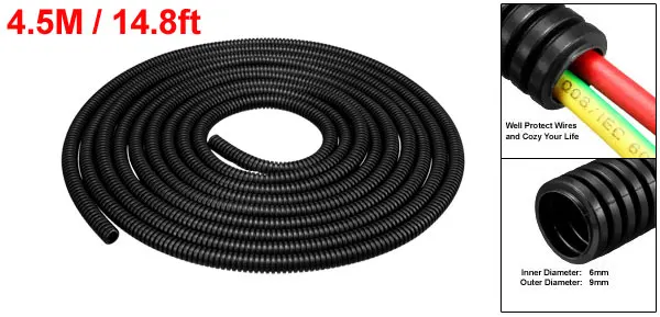 6mm Dia. 4.5m Long UXCELL 1 шт. 5,2/6 мм внутренняя Диаметр 4,5/10/7/11/6 м Длина Черный гофрированный кабелепровод PP полиэтилен гибкий шланг - Цвет: 6mm Dia. 4.5m Long
