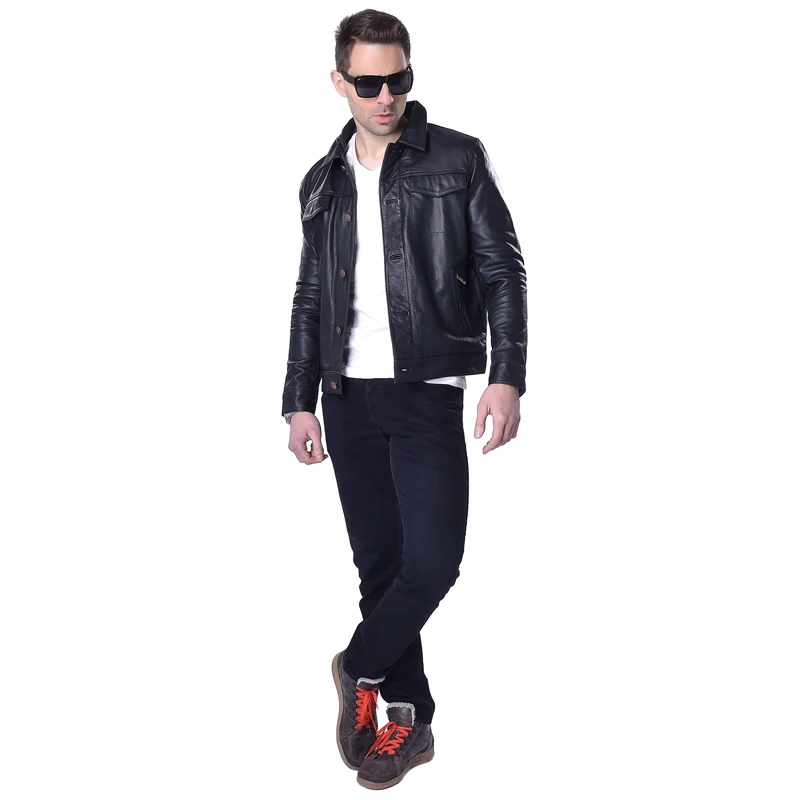 Мужская кожаная куртка бомбер MAPLESTEED черная Толстая байкерская из натуральной