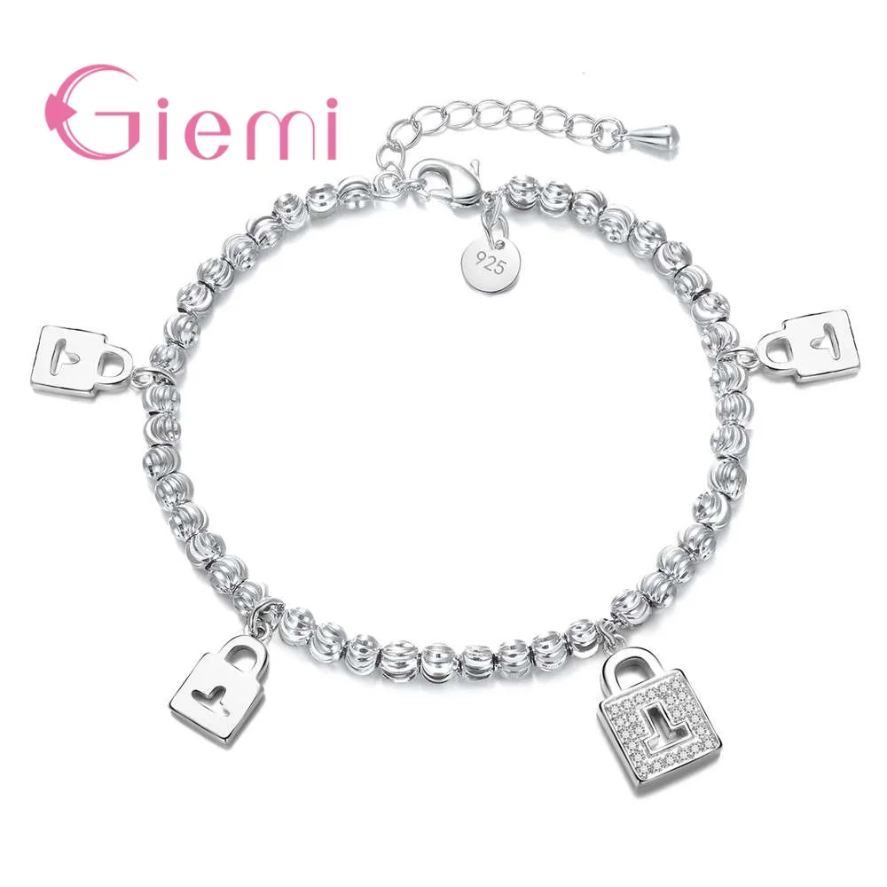 Flash Deals 925 Sterling Silver Sparkling Lock Bracelet Women Link Jewelry with Extension Chain for Female Best Gifts