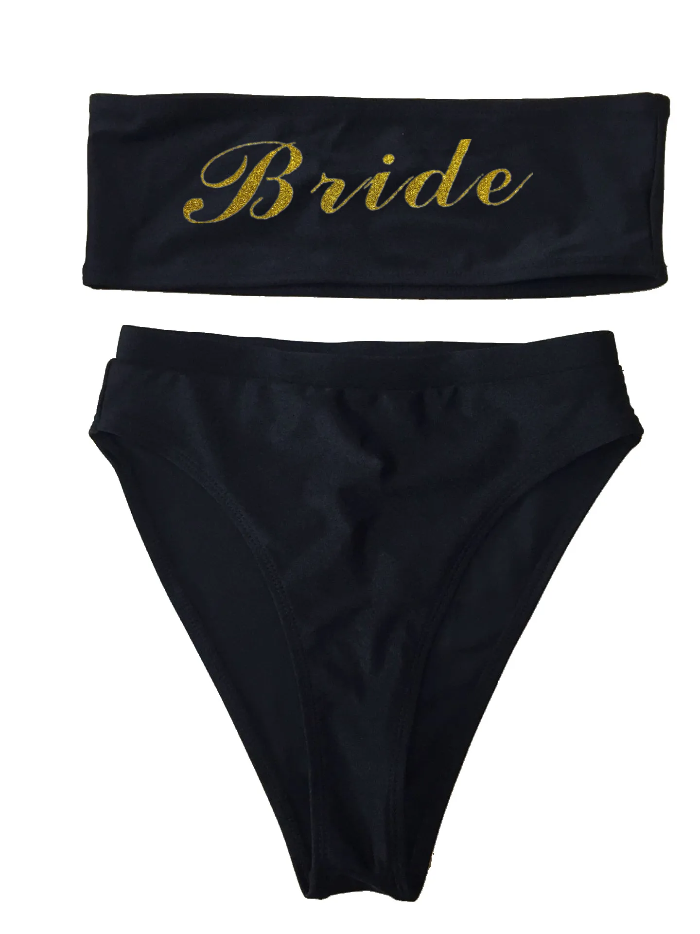 bride black Женский топ с высокой талией, бандажный бикини, комплект из 2 предметов, блестящий купальник для невесты, костюм для плавания на заказ, ваш собственный купальник, золотой - Цвет: bride black