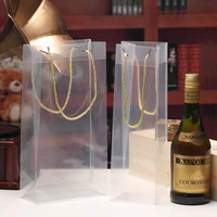 clear transparent bags wine packing bag 13 champange carrier three ply twine pp rope juice gift bottle carrier jar xmas bags