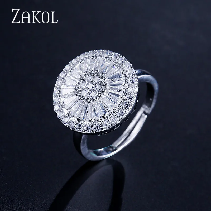 ZAKOL, модные, в европейском стиле, трапециевидные, круглые, с кристаллами, кубическим цирконием, проложенные, открытые кольца для женщин, ювелирные изделия, вечерние, юбилейные, FSRP2037