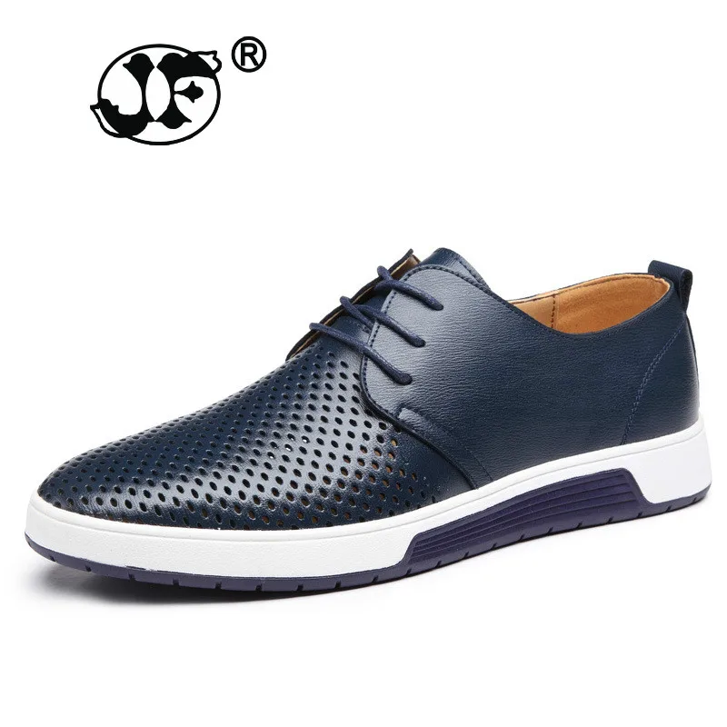 

New 2021 Men Casual Shoes Leather Summer Breathable Holes Luxury Brand Flat Shoes for Men Drop Shipping 569
