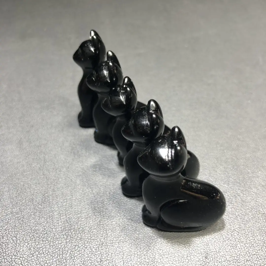 4 см натуральный кристалл животные обсидиан кошки рок ручной работы черный Кот