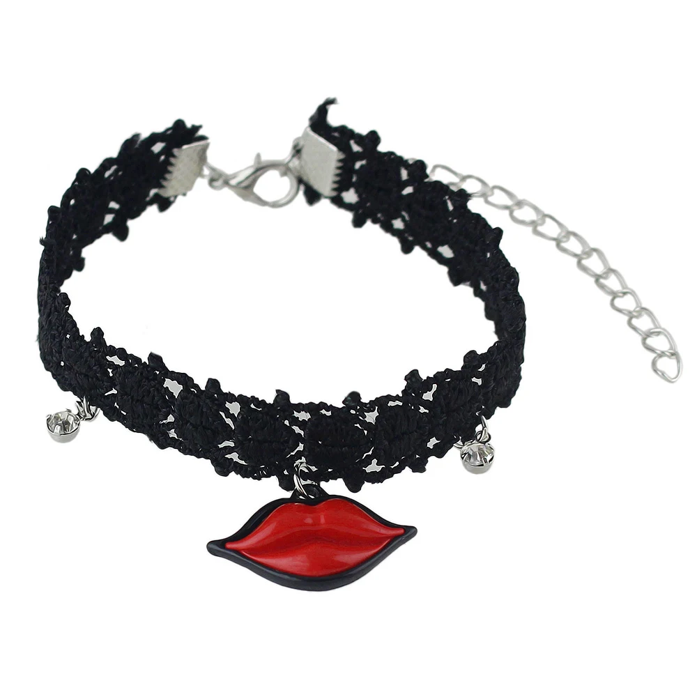 Boho Chic Beach Barefoot Sandals Foot Jewelry Anklets Black Tattoos Lace with Rhinestone Red Lip Charm | Украшения и аксессуары